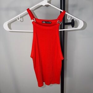 ❤️ Zara Red Ribbed Tank Top | Adjustable Strap HardWare Detail | Size S ❤️